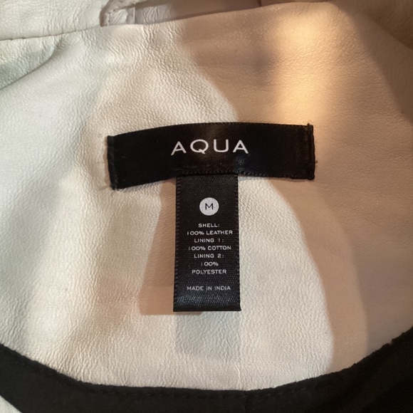 AQUA KELSEY LEATHER BELTED MOTO JACKET ASYMMETRICAL ZIP Bone Sz M - Picture 7 of 7